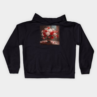 Red and White Carnations Modern Still Life Painting in a Glass Vase Kids Hoodie